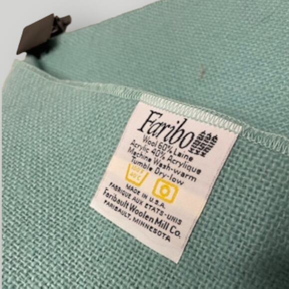 Vintage Faribo Wool Blend Throw Blanket Lightweight Thermal Teal Green 45”x59” - Picture 2 of 3